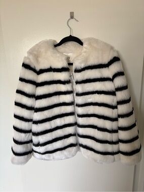 Gap faux fur striped coat NWT